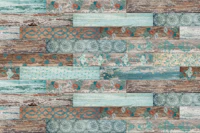 Vintage Wood Tiles Teal Brown behang