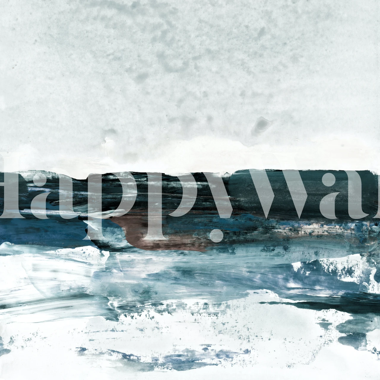 Papier peint paysage abstrait et tranquille avec des coups de pinceau bleus et blancs