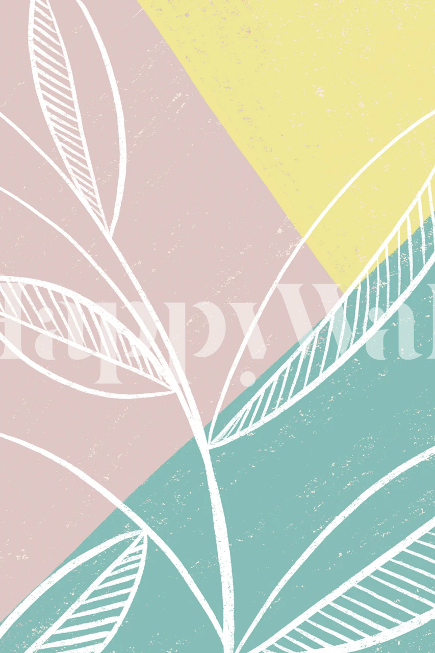 Abstract floral pattern in pastel colors: pink, yellow, turquoise wallpaper