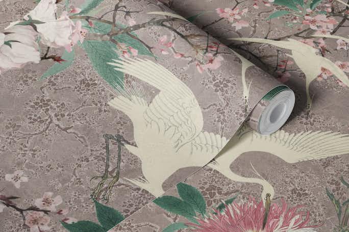 Vintage chinoiserie birds and blossomwallpaper roll