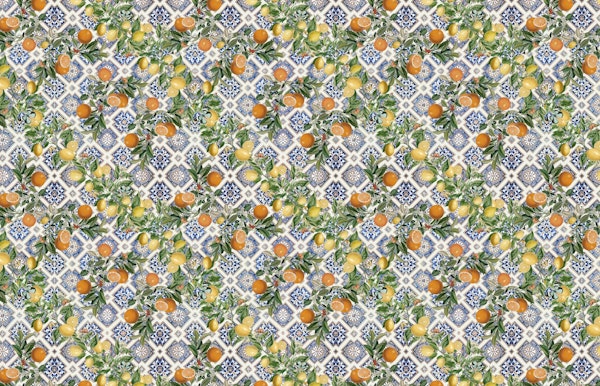 Sicilian lemons & oranges on blue tiles