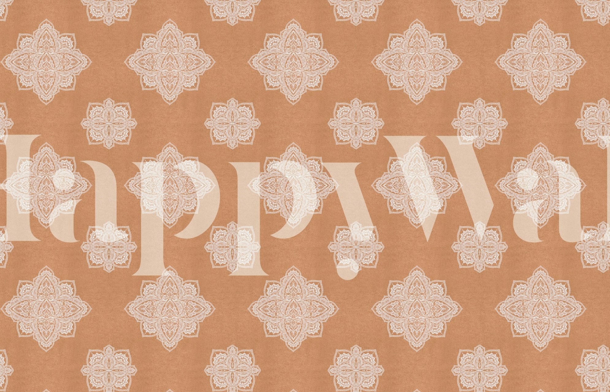 Terracotta background with white boho mandala pattern wallpaper