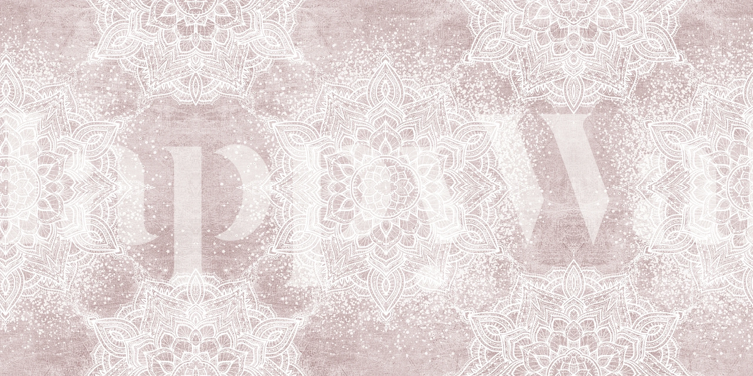 Vintage blush white boho mandala wallpaper in a room