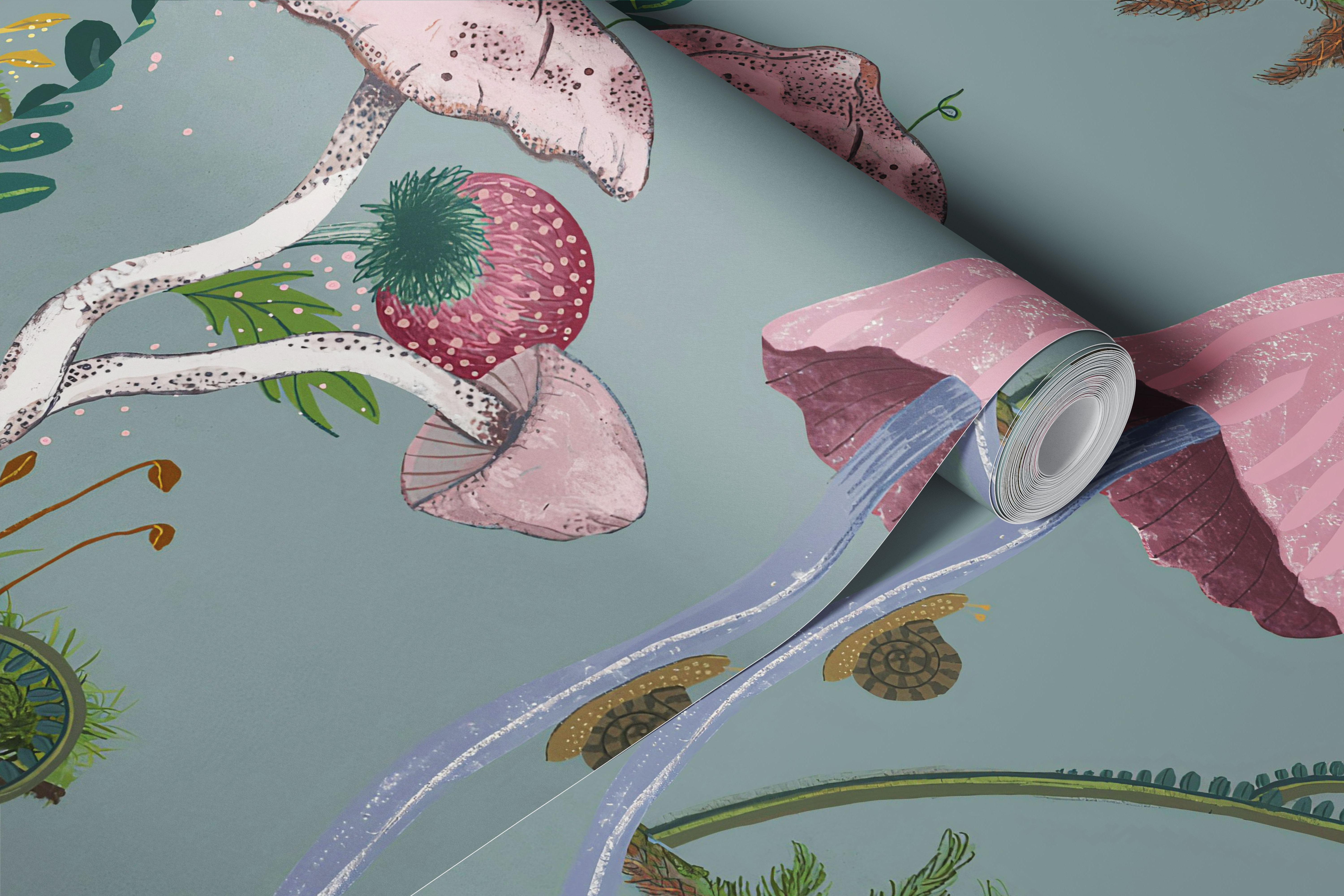 Motif champignon, couleurs pastel, style ludique wallpaper