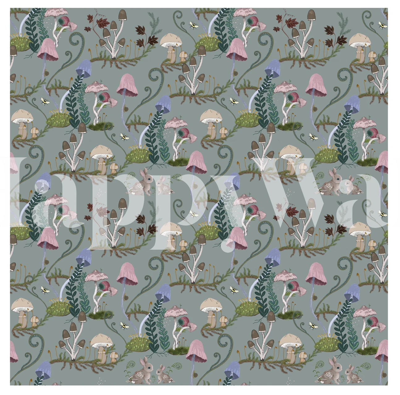 Mushroom Forest wall mural with whimsical mushrooms and foliage