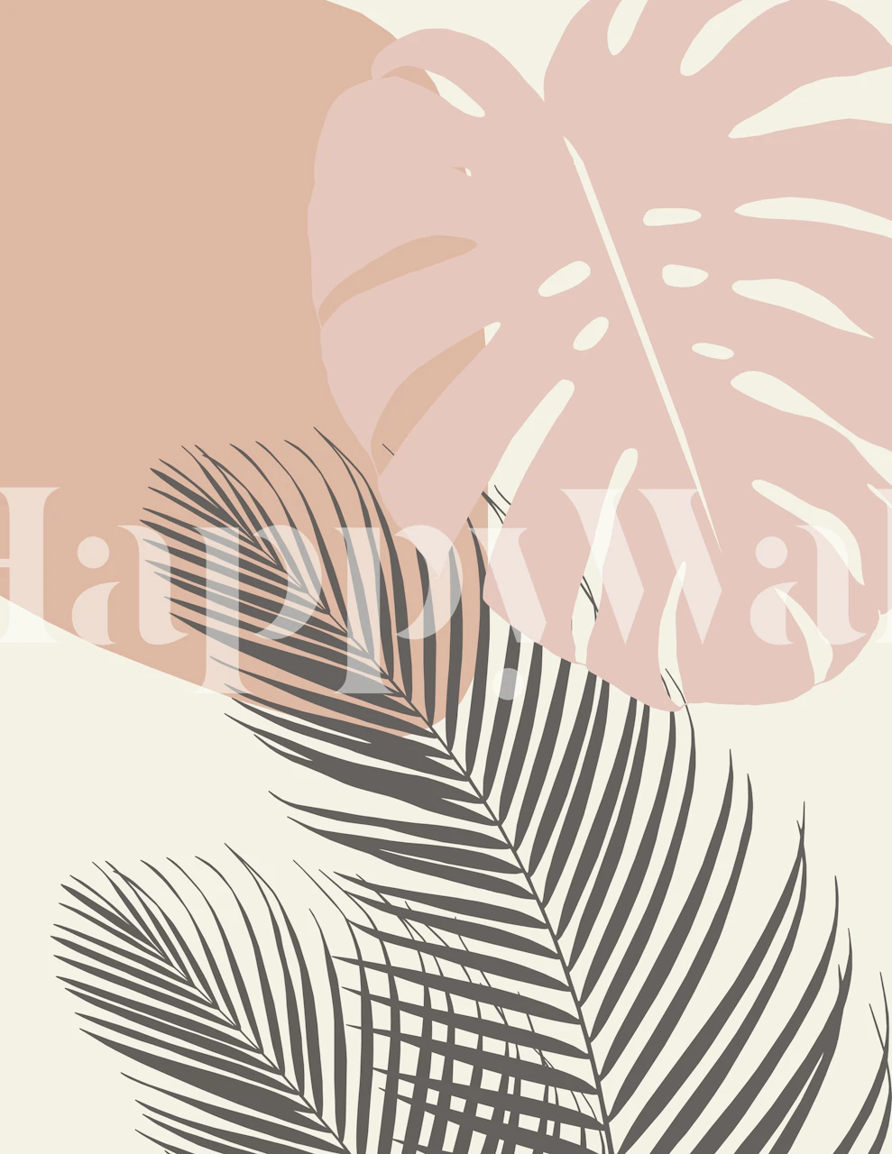 Tropical palm leaves in soft pink and beige pattern wallpaper