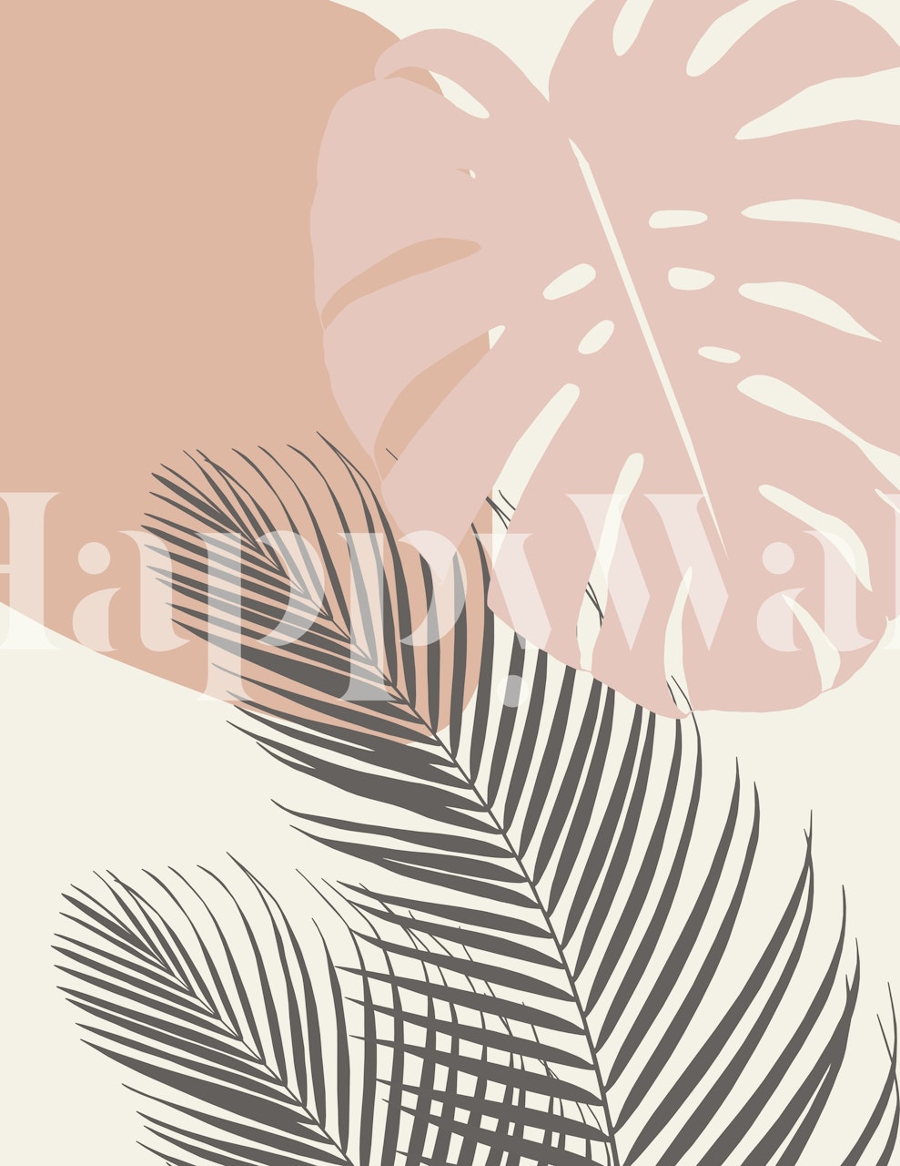 Tropical palm leaves in soft pink and beige pattern wallpaper