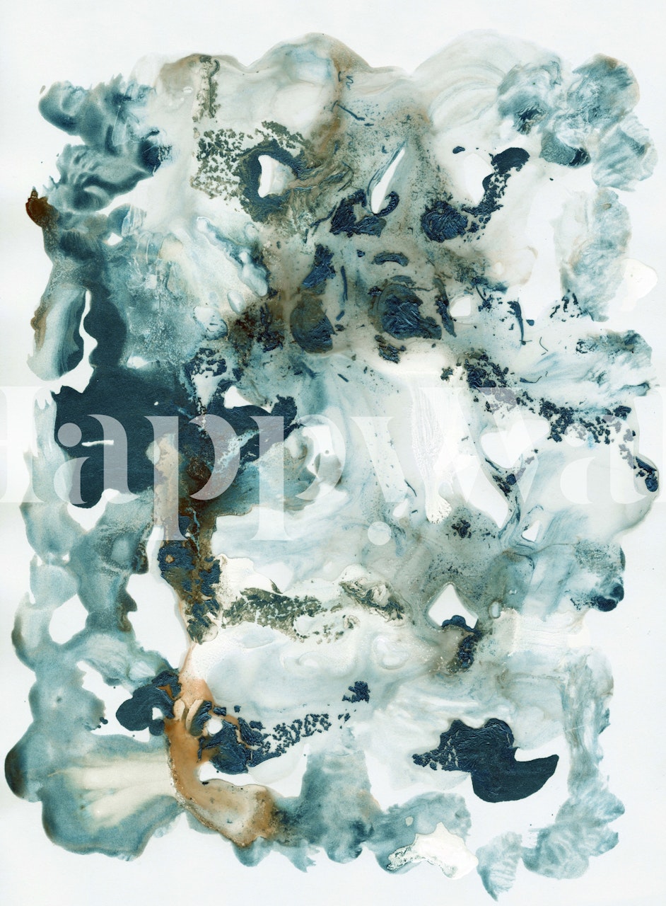 Teal Ocean Ink Abstract wallpaper in a room