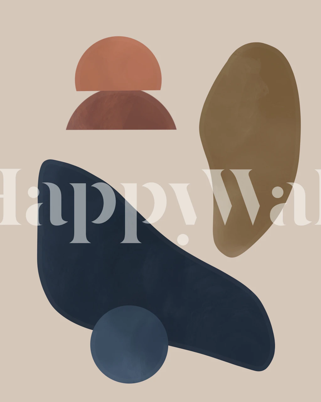 Muted blue abstract shapes on beige background wallpaper