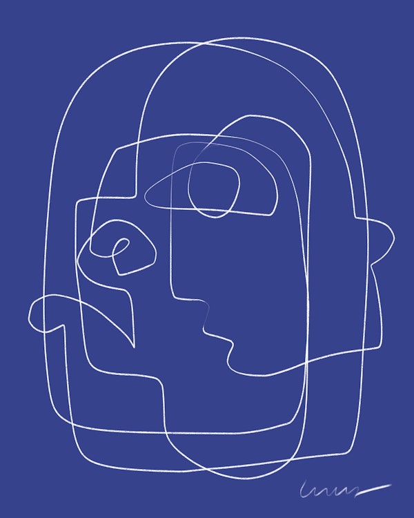 Thin Line Portrait on Indigo