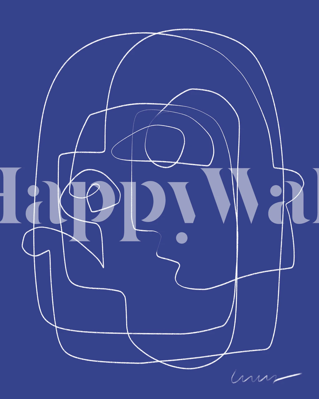 Thin Line Portrait on Indigo papel de parede em um quarto