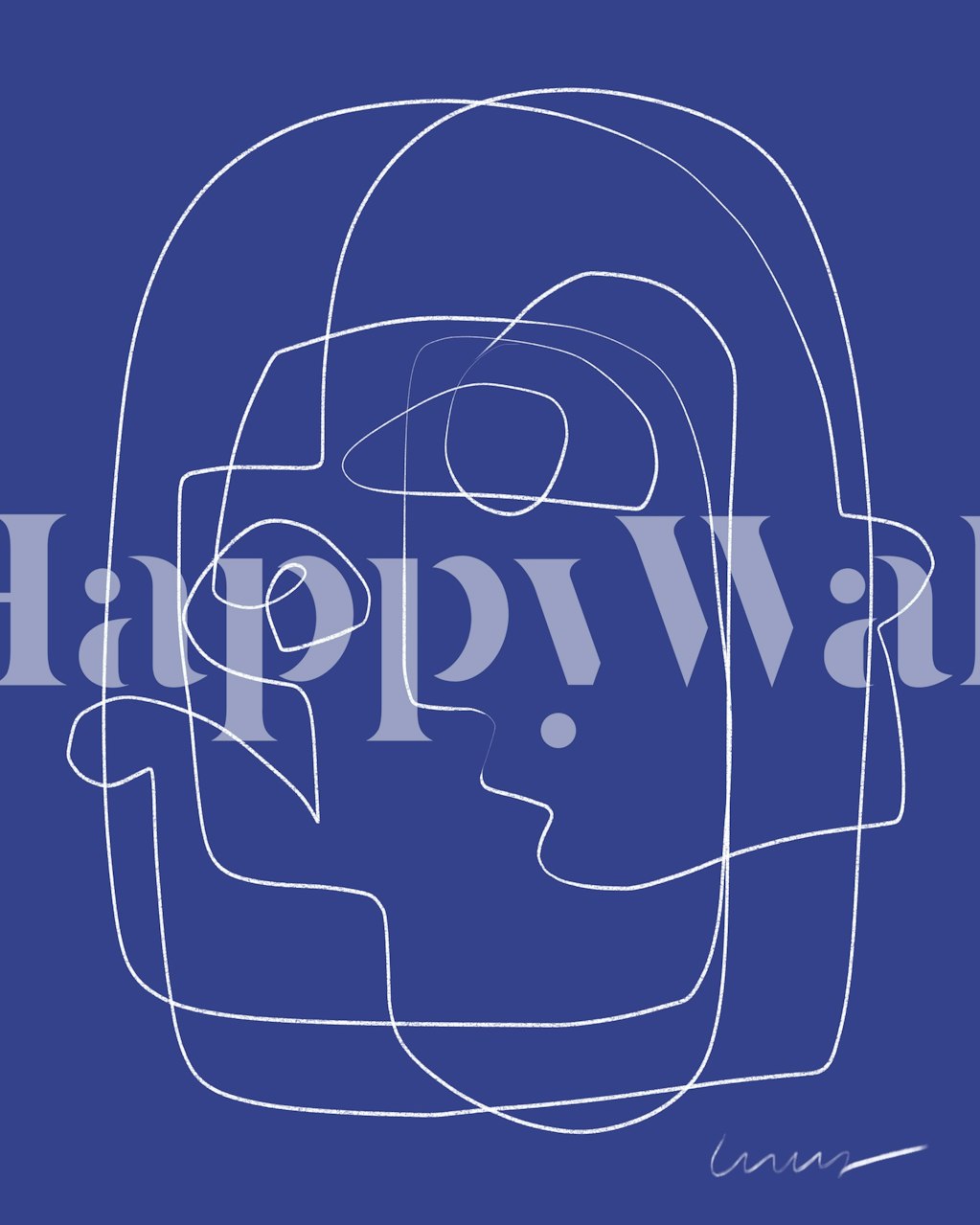 Thin Line Portrait on Indigo papel de parede em um quarto