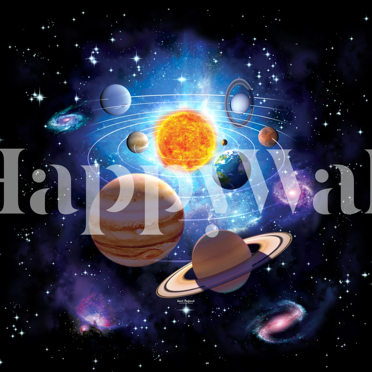 Colorful solar system wallpaper with planets and stars