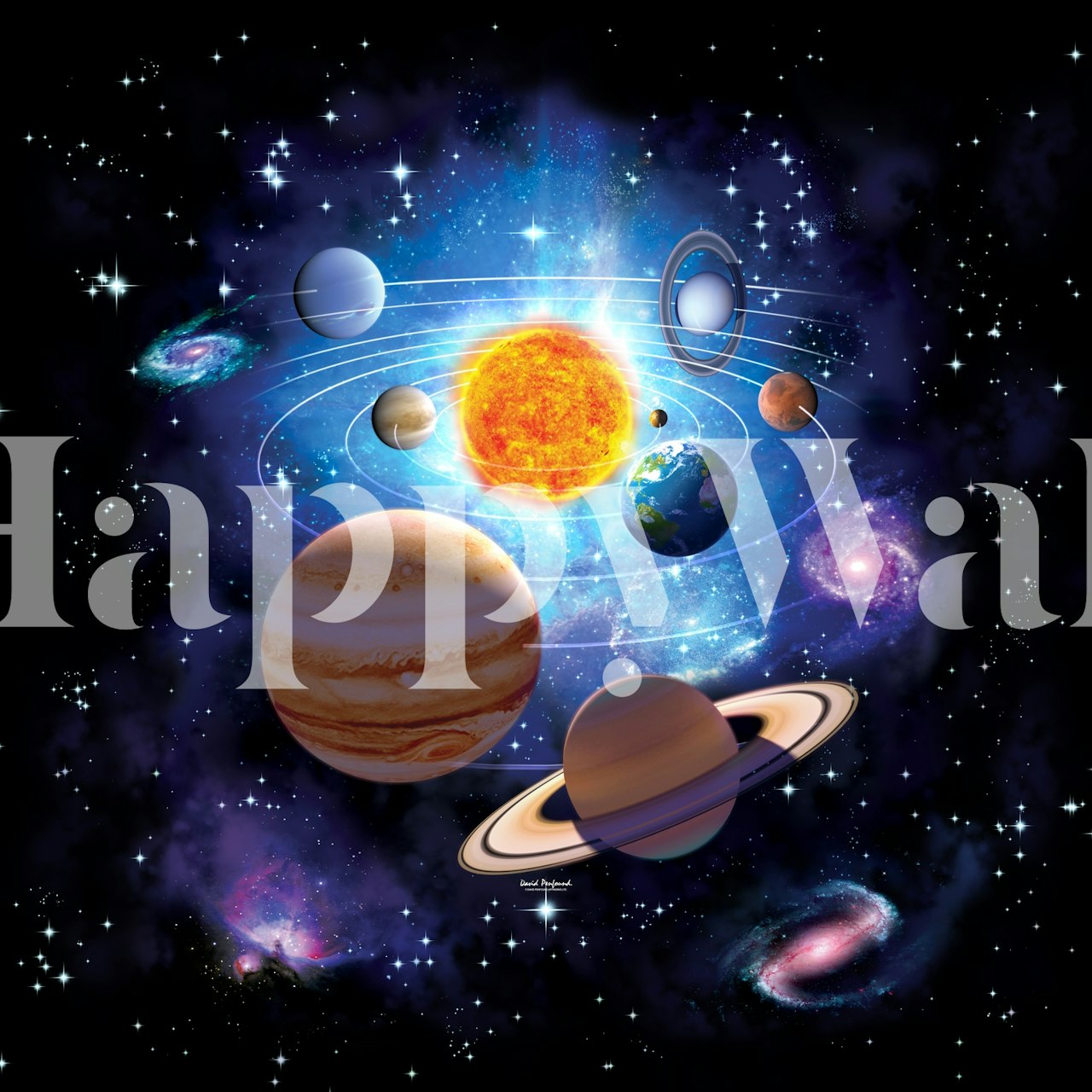 Colorful solar system wallpaper with planets and stars