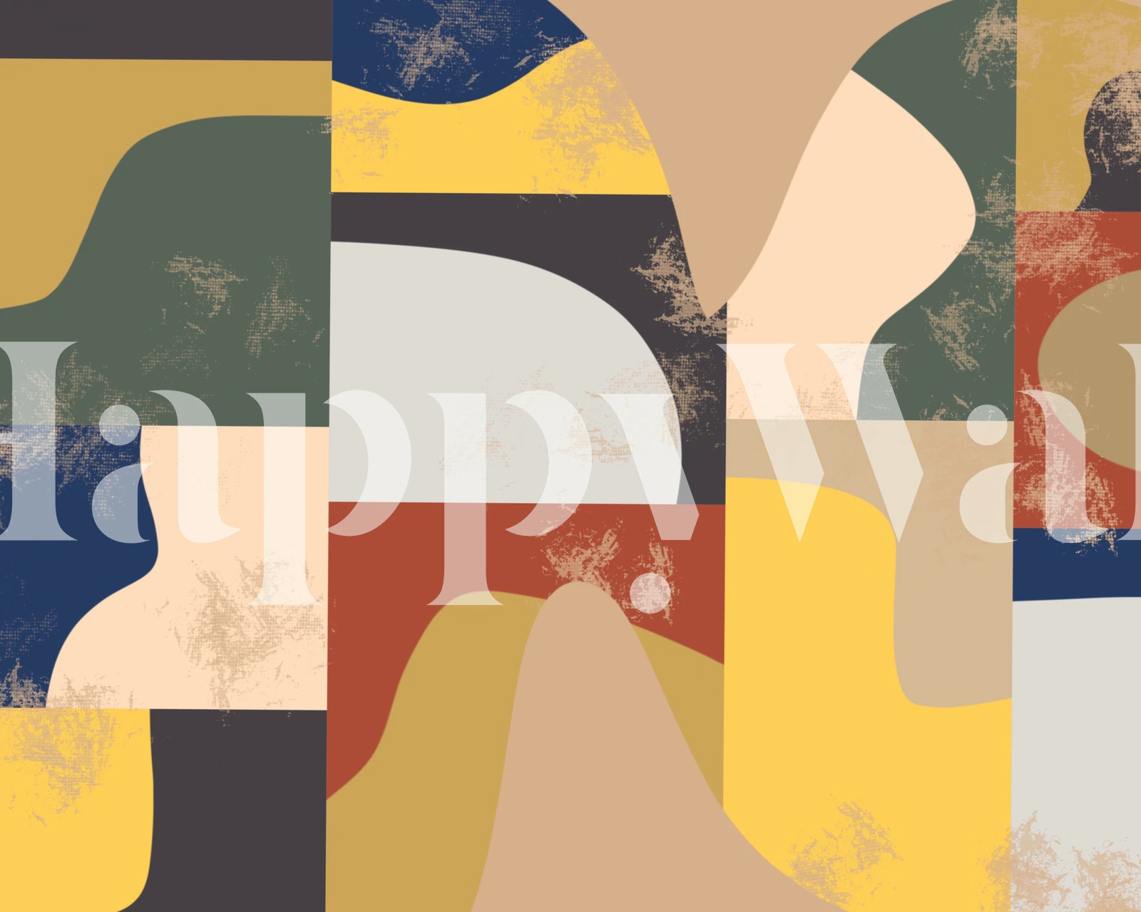 Abstract faded mosaic wall mural with earthy tones and geometric shapes