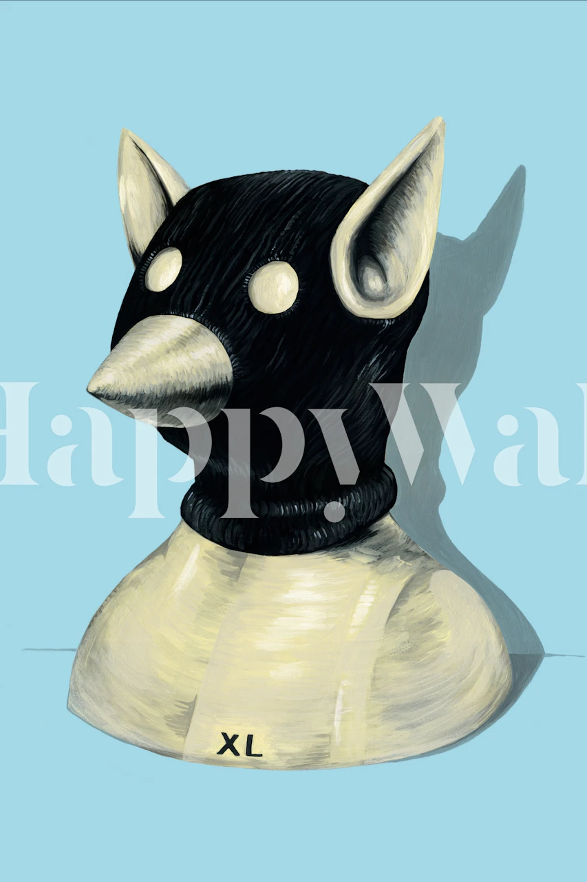 Whimsical Bandit Hat wall mural with stylized black hat figure on a blue background