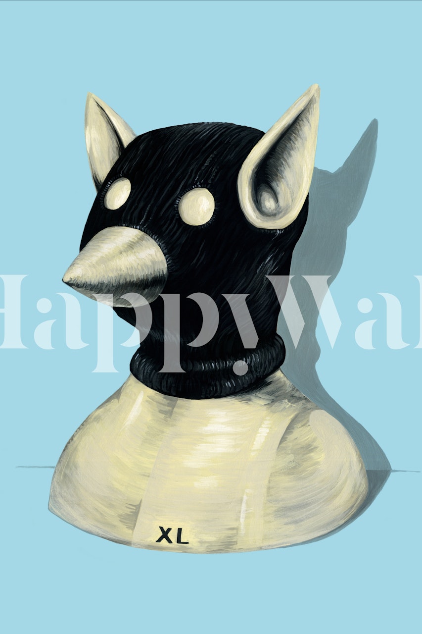 Whimsical Bandit Hat wall mural with stylized black hat figure on a blue background