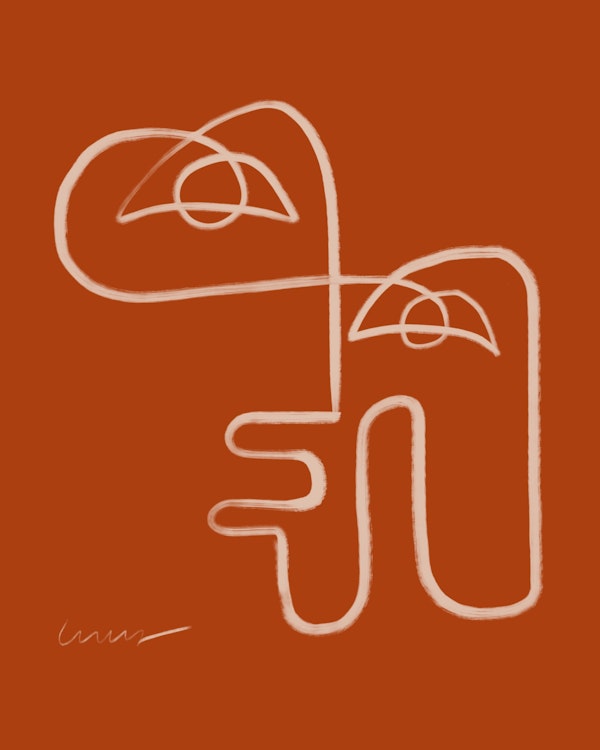 Thick line portrait on ochre