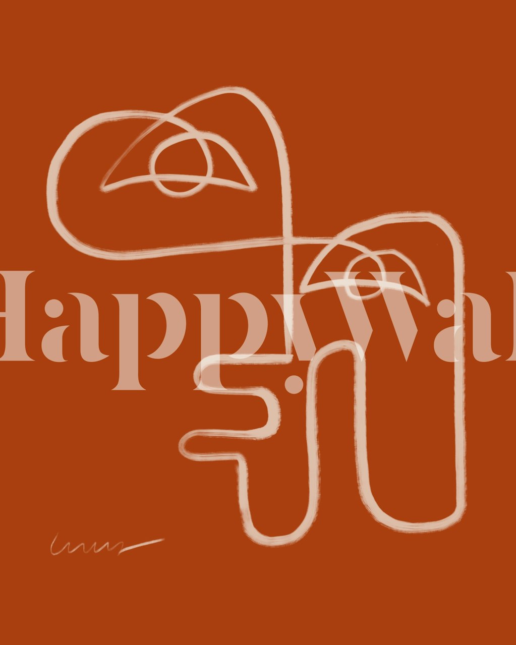 Thick line portrait design on ochre background wallpaper