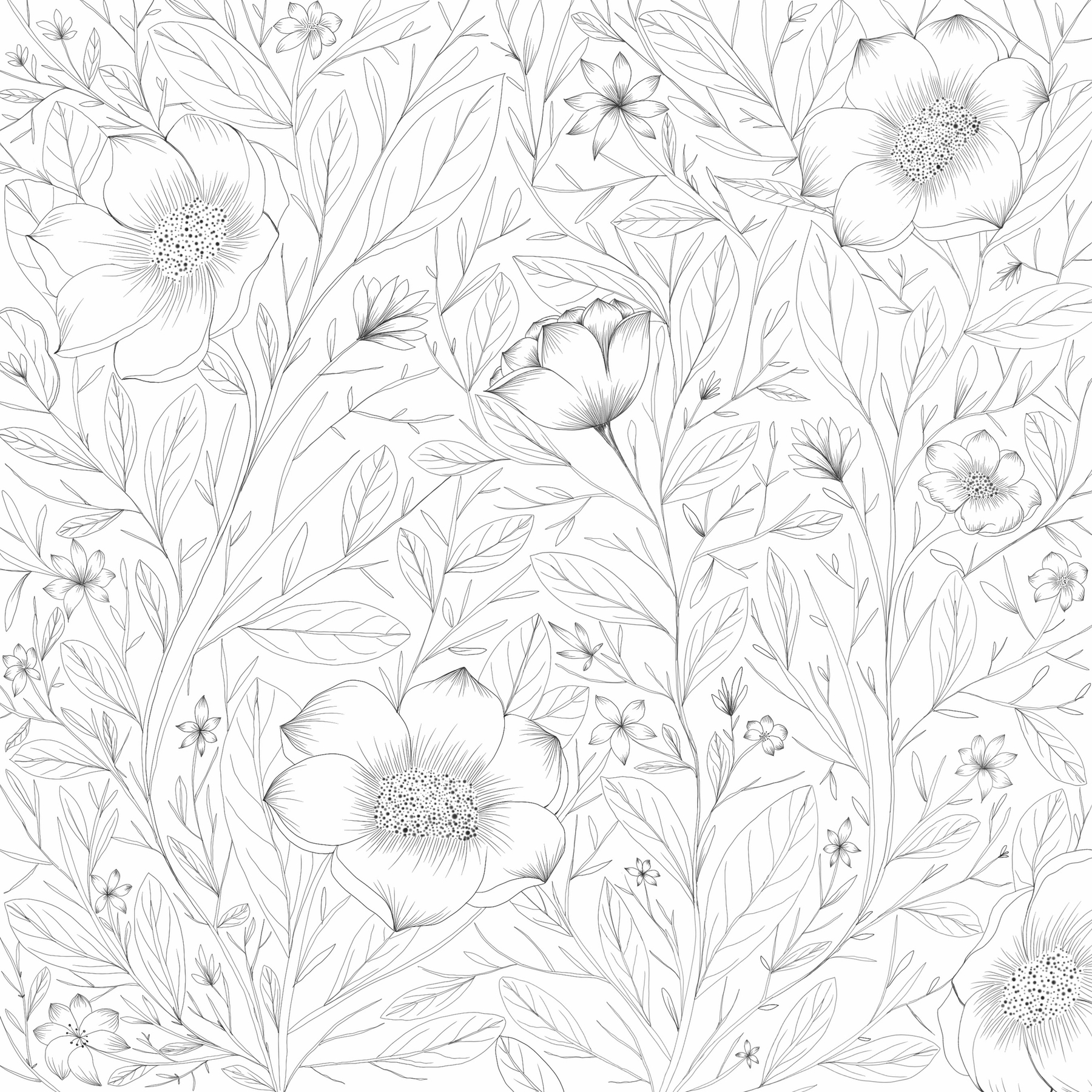 Buy Monochrome floral wallpaper - Free shipping