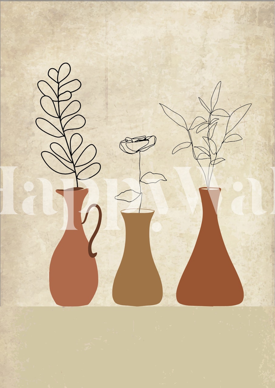 Three vases wallpaper in a room