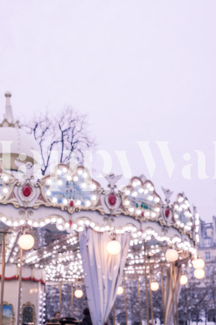 Vintage carousel with soft pastel colors and decorative lights wallpaper