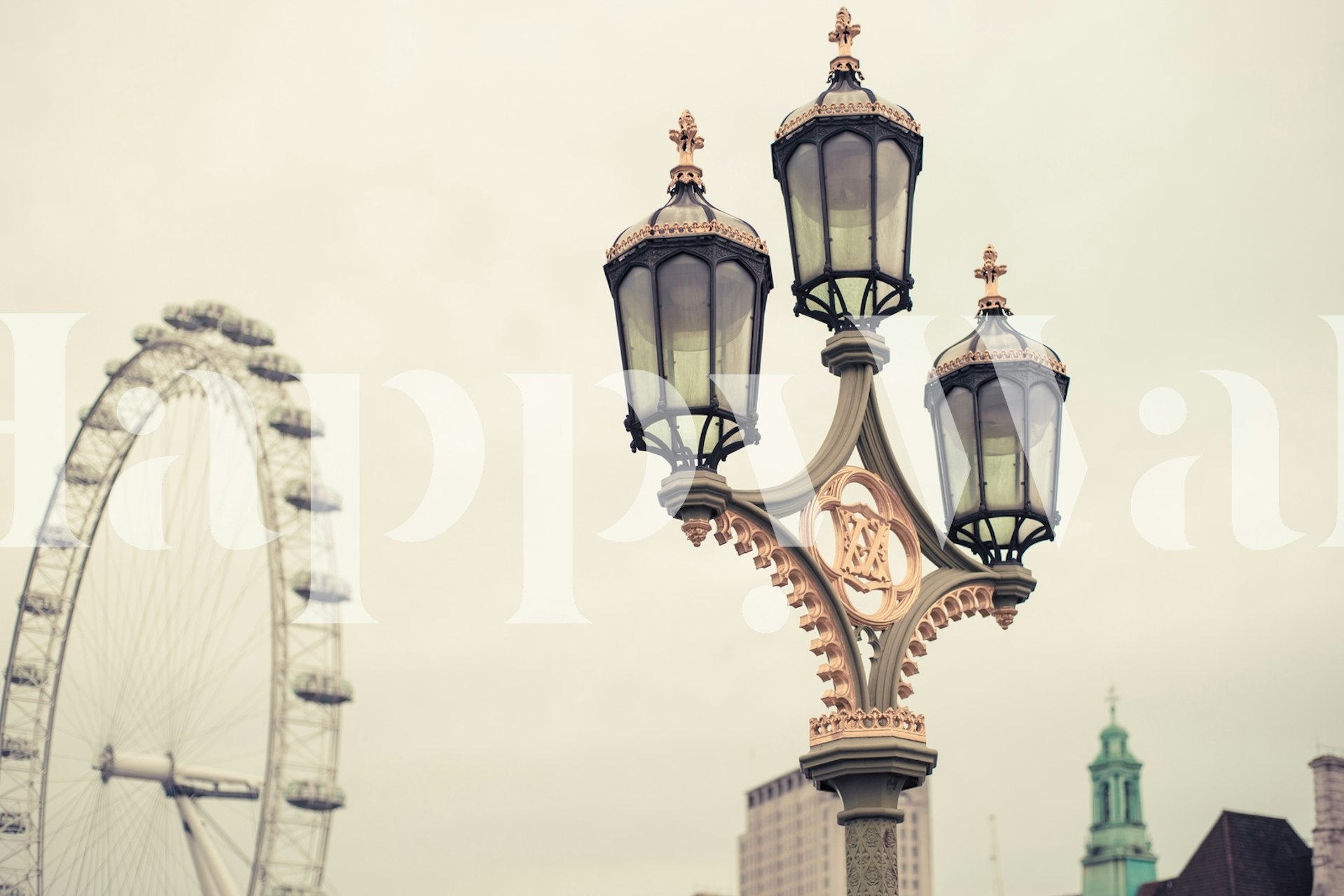 Fototapete Straßenlaternen im Vintage-Stil mit dem London Eye im Hintergrund