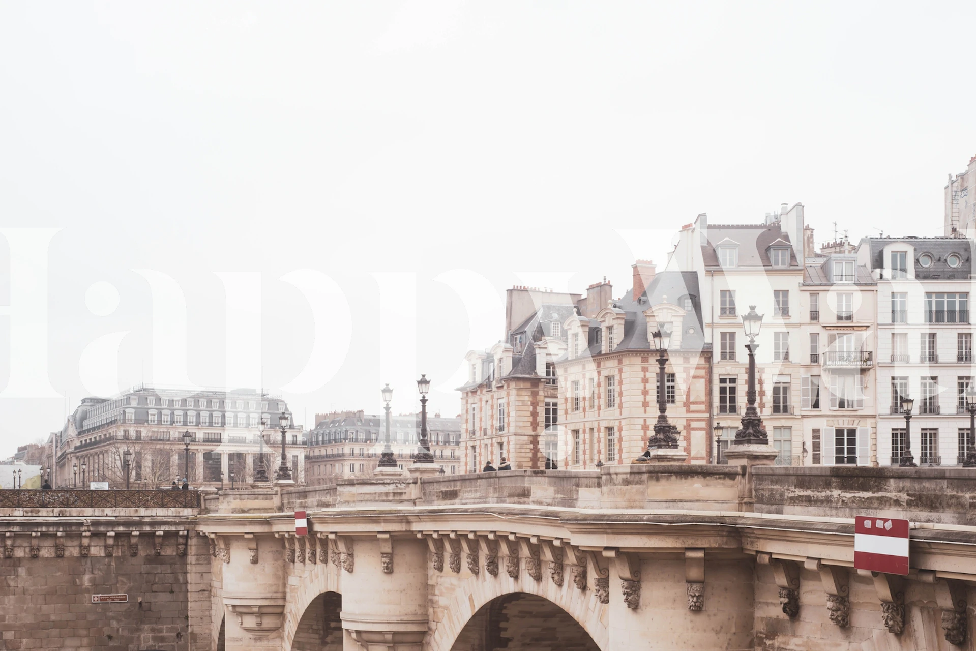 Paris city bridge with historical buildings, neutral colors wall mural