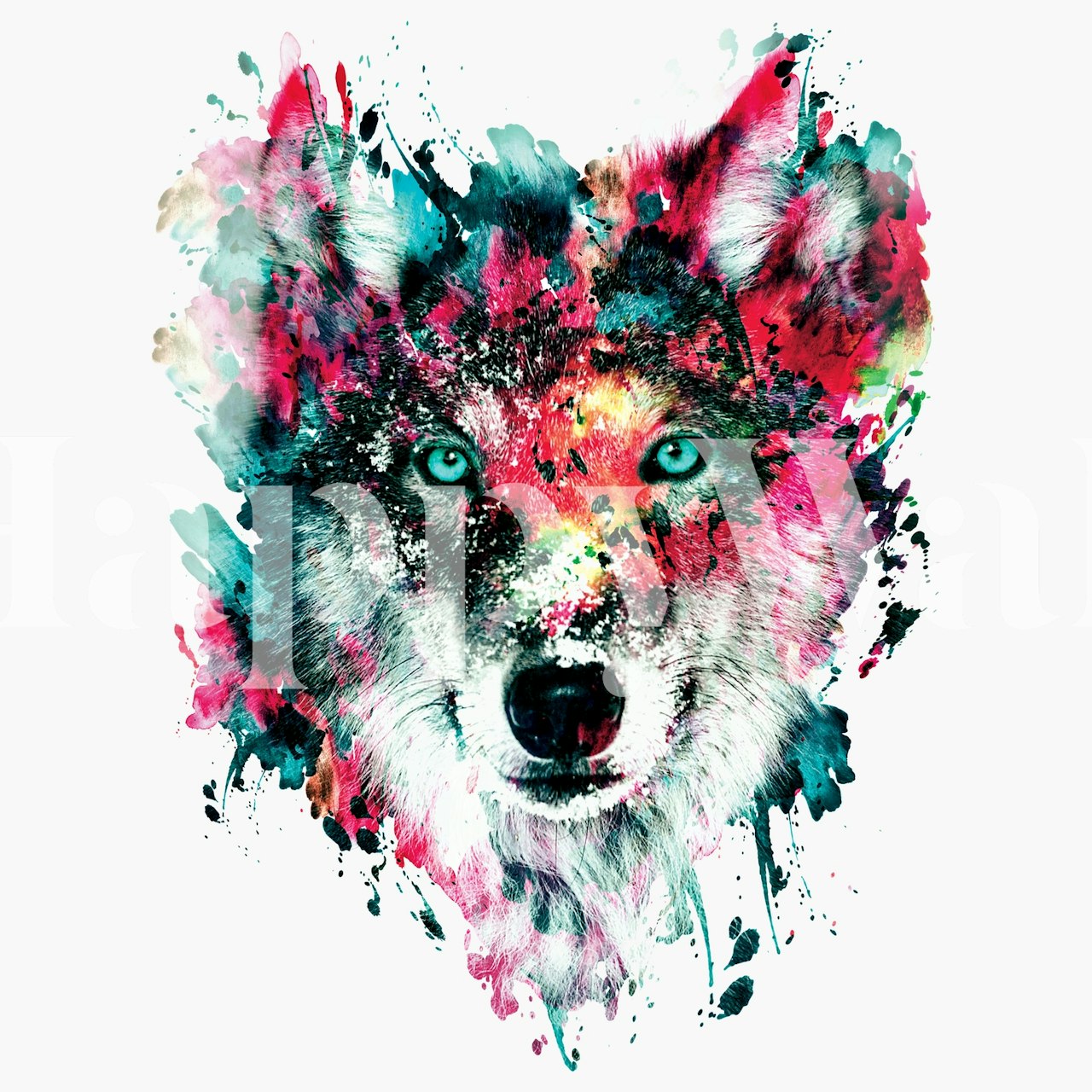 Carta da parati Watercolor Wolf colorata in una stanza