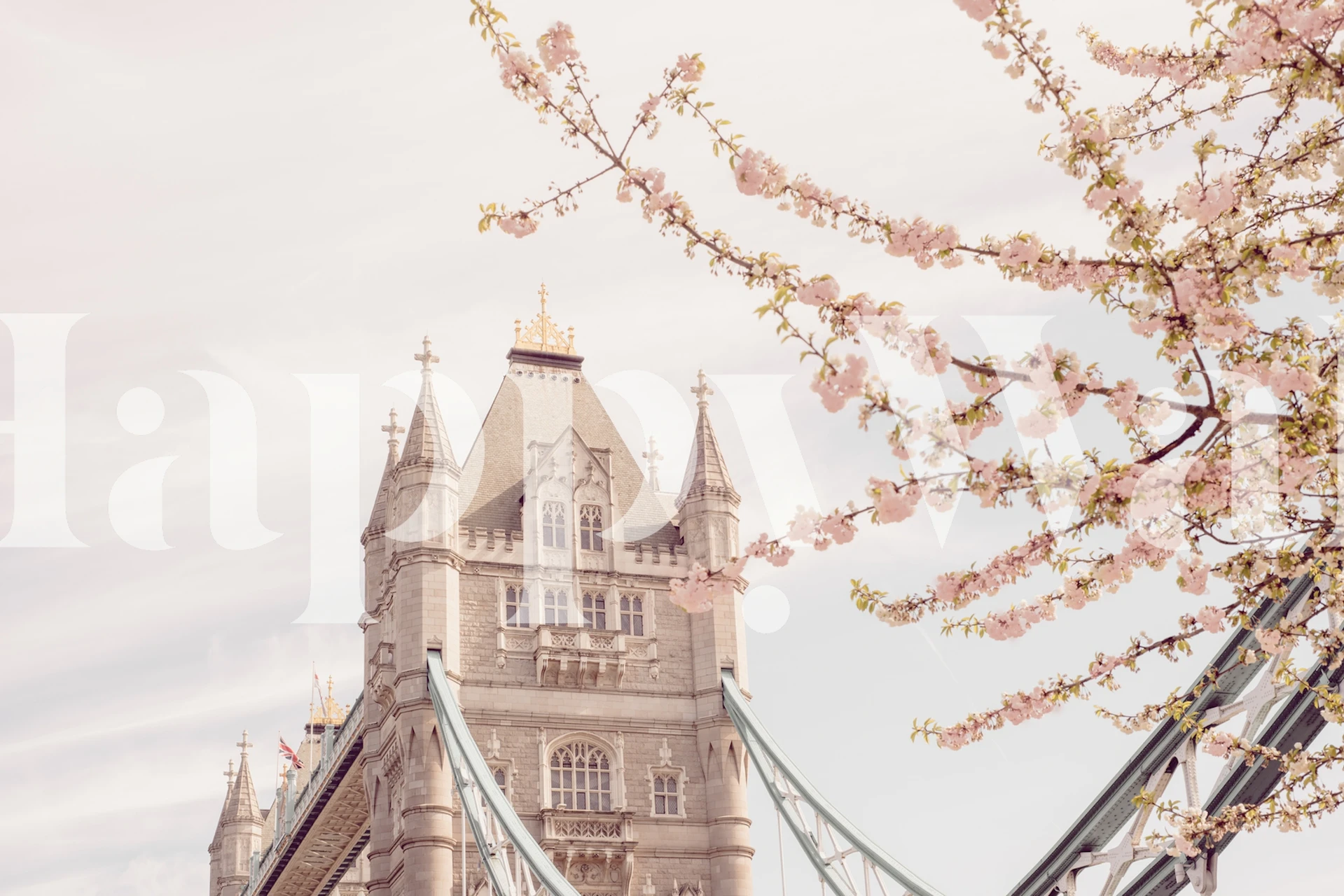 Tower Bridge with cherry blossoms in pastel colors wallpaper