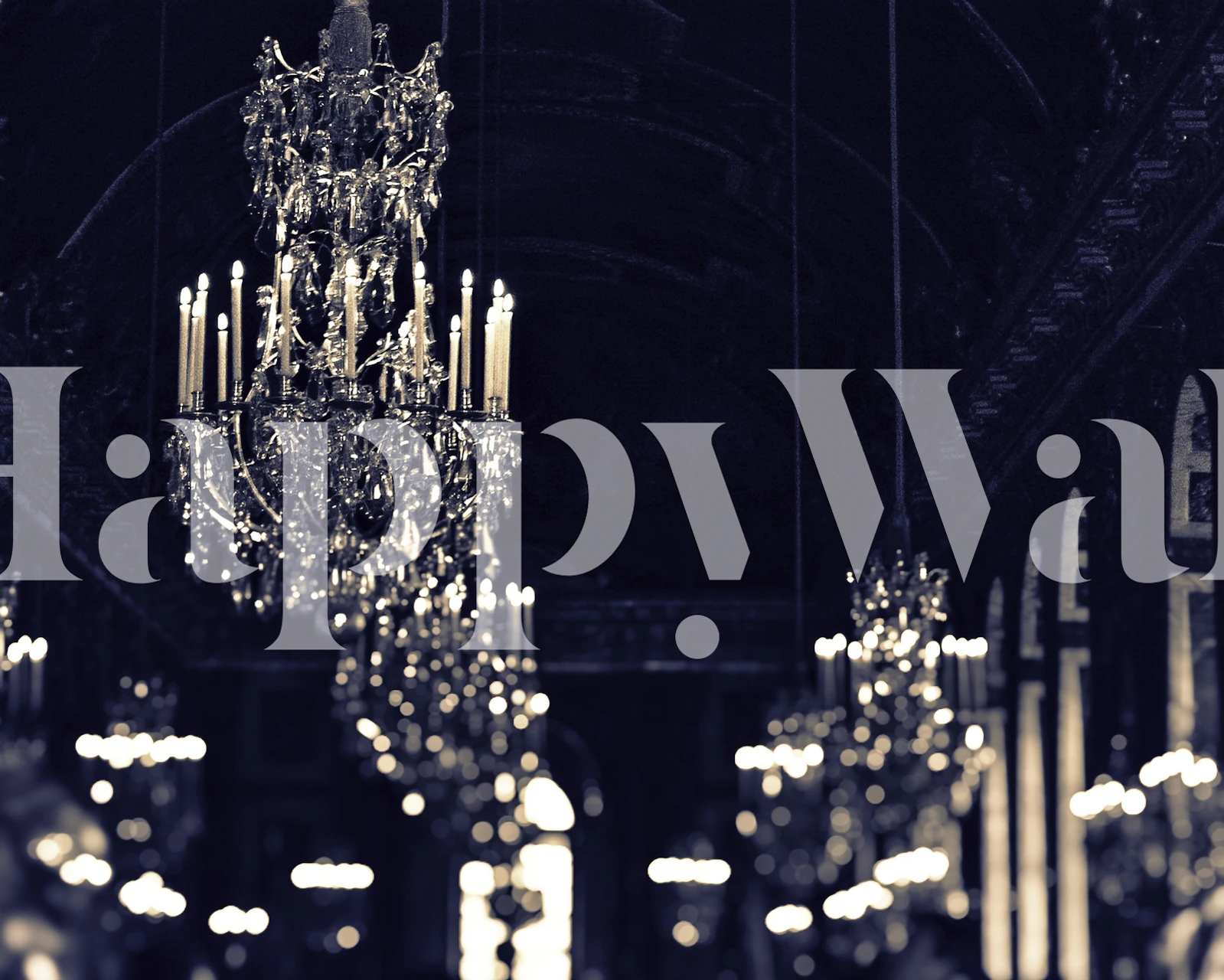 Gold and Navy Chandelier wallpaper in a room