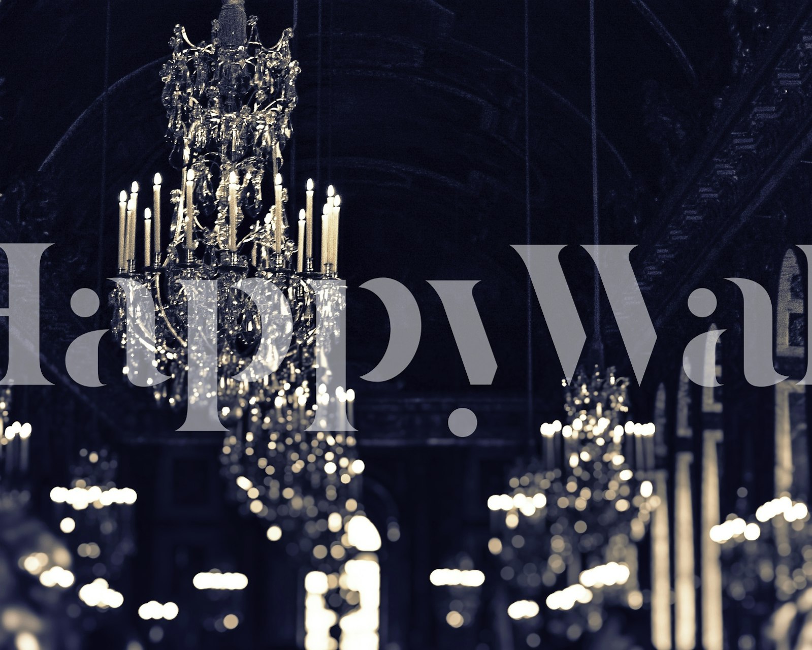 Gold and Navy Chandelier wallpaper in a room