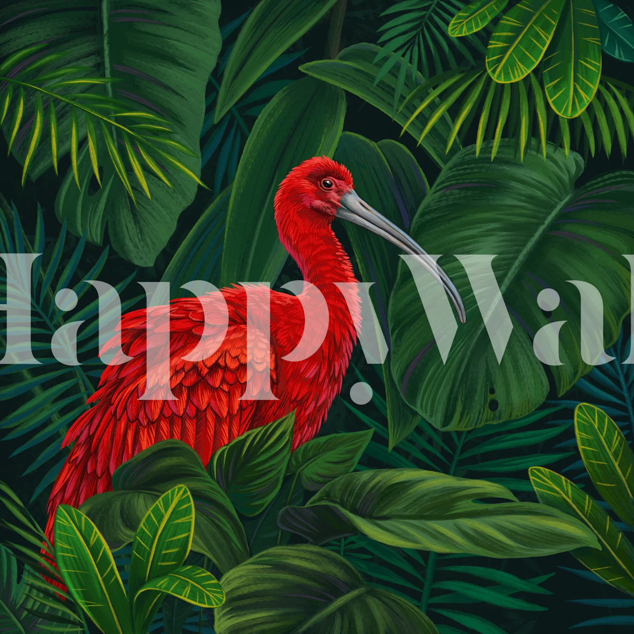 Papel tapiz Scarlet Ibis con pájaro rojo y hojas verdes