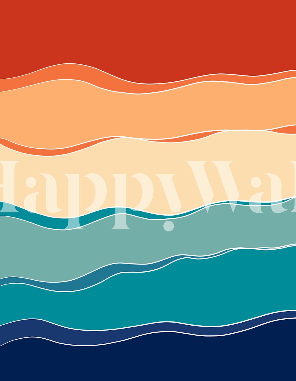 Abstract Retro Summer Ocean Wave wall mural with gradient stripes in warm and cool colors