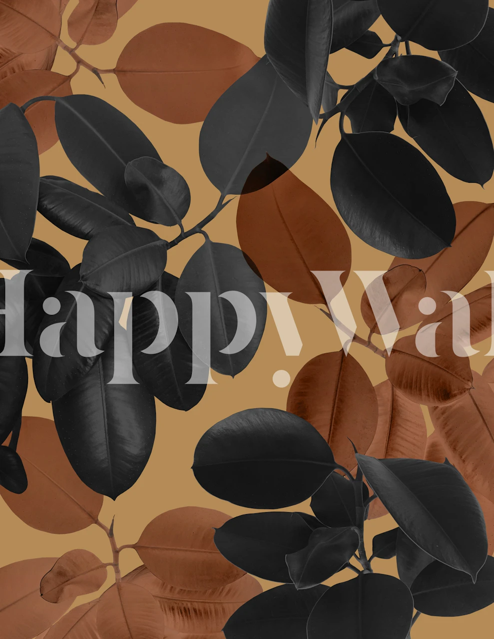 Black and brown ficus leaves on a warm background wallpaper