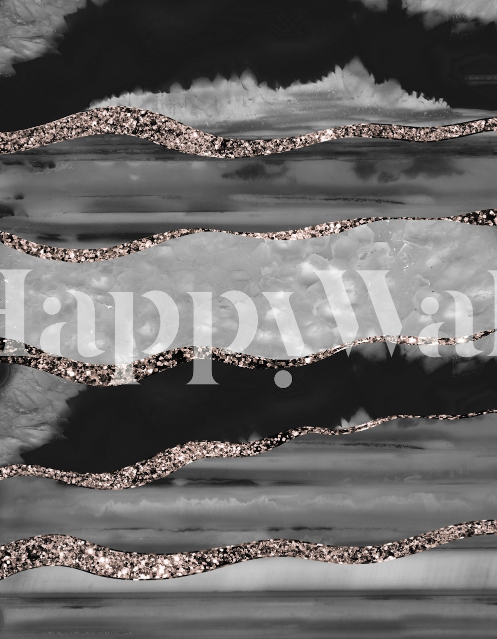 Agate glitter stripes in black and white wallpaper