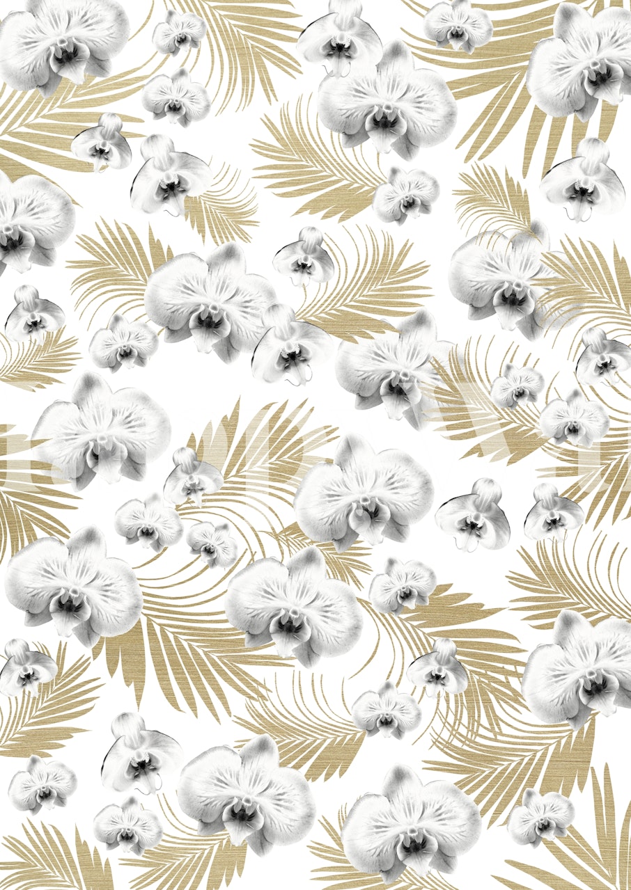 Orchid Palm Leaves Glam 1 wallpaper in a room
