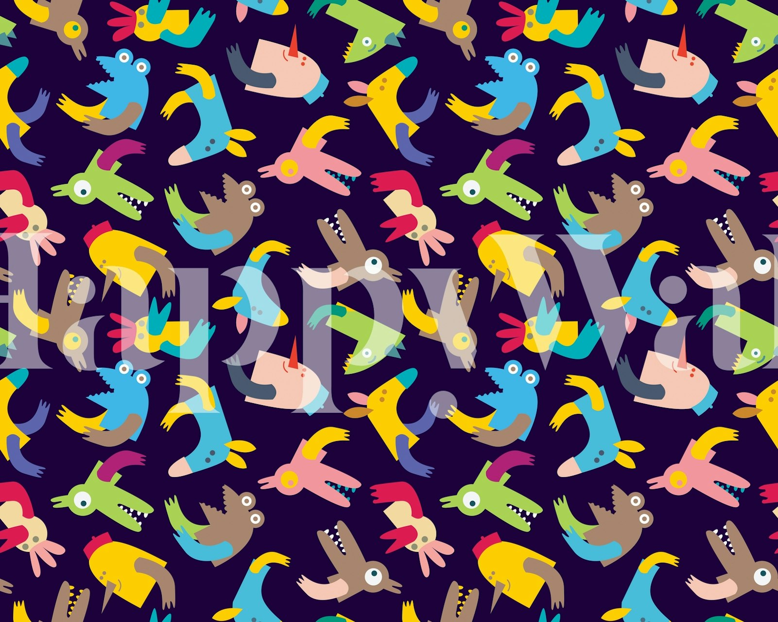 Colorful animals in various shapes on a dark background wallpaper
