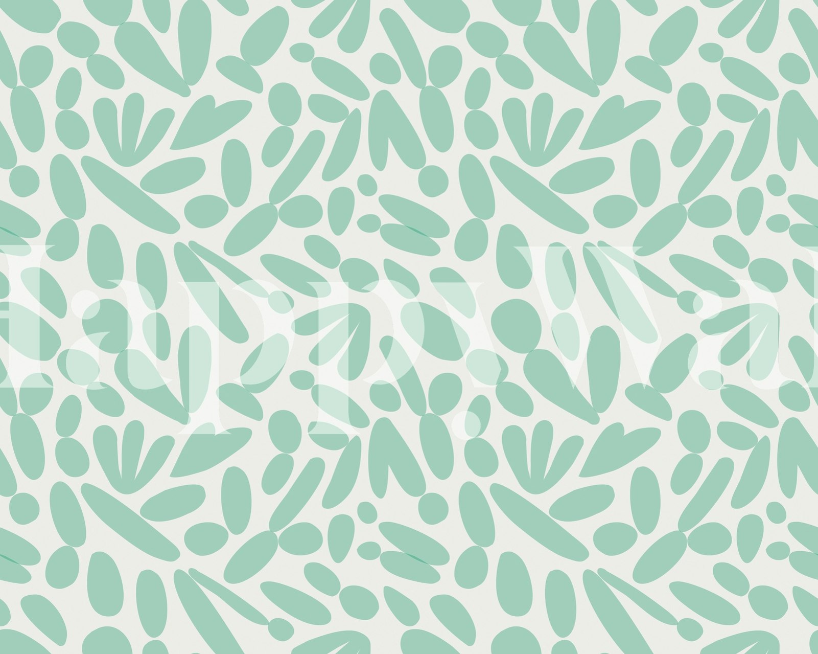 Mint green cactus pattern wallpaper with abstract shapes