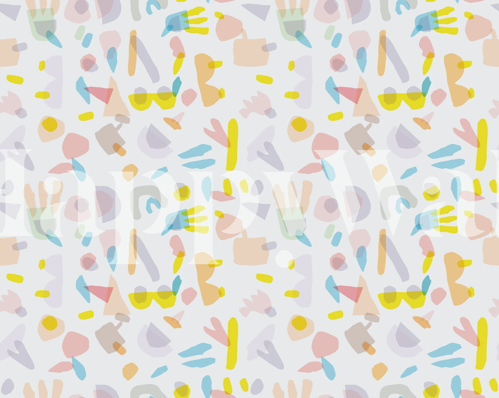 Forme astratte e murale con doodle art in colori pastello