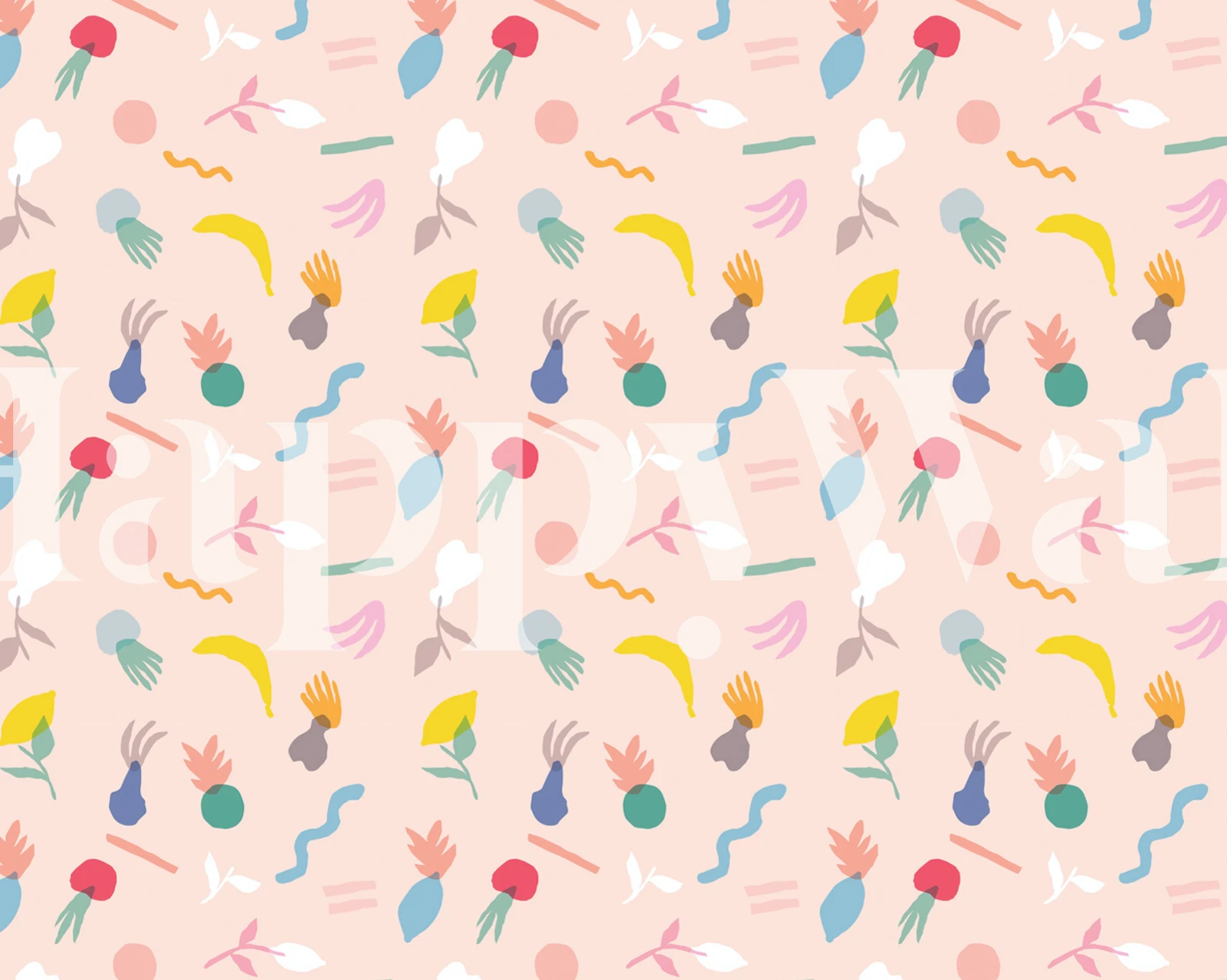 Colorful fruit pattern wallpaper in a room