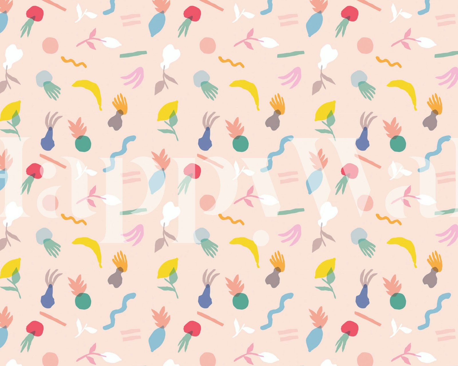 Colorful fruit pattern wallpaper in a room