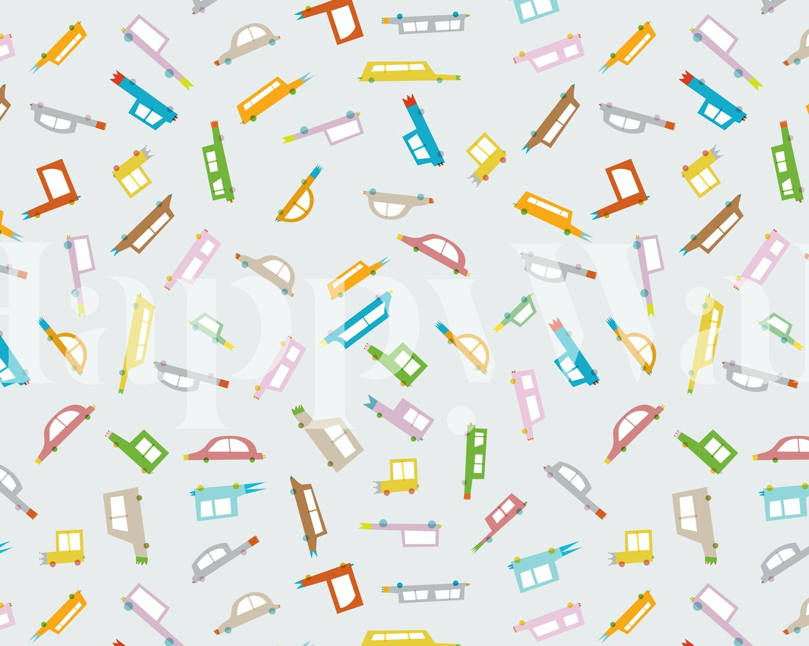 Colorful hand-drawn cars pattern wall mural