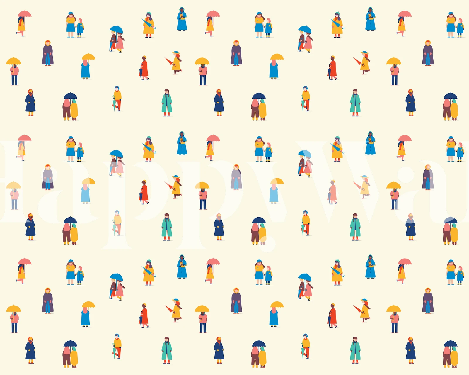Winter Print wallpaper design with colorful figures