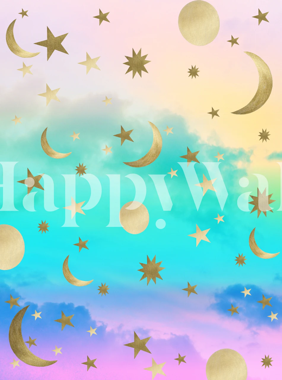 Fototapeta Pastelový duhový přechod s hvězdami a měsíci