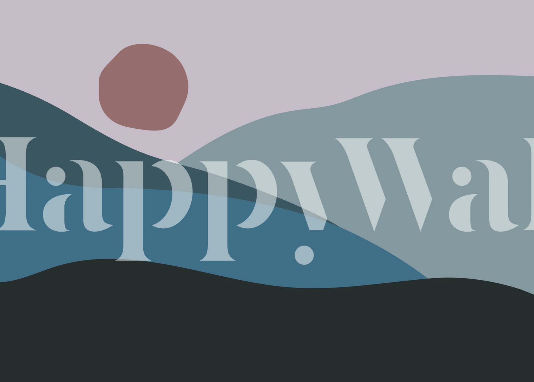 Abstracte blauwe golven met een roze zon op een lila achtergrond. Wallpaper