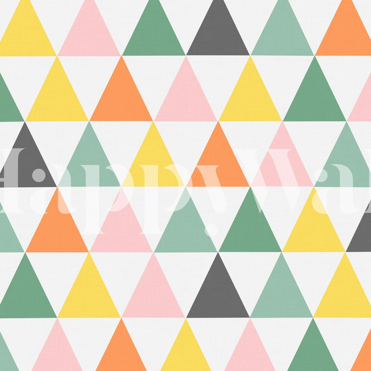 Colorful triangles in pink, green, yellow, and gray geometric wallpaper