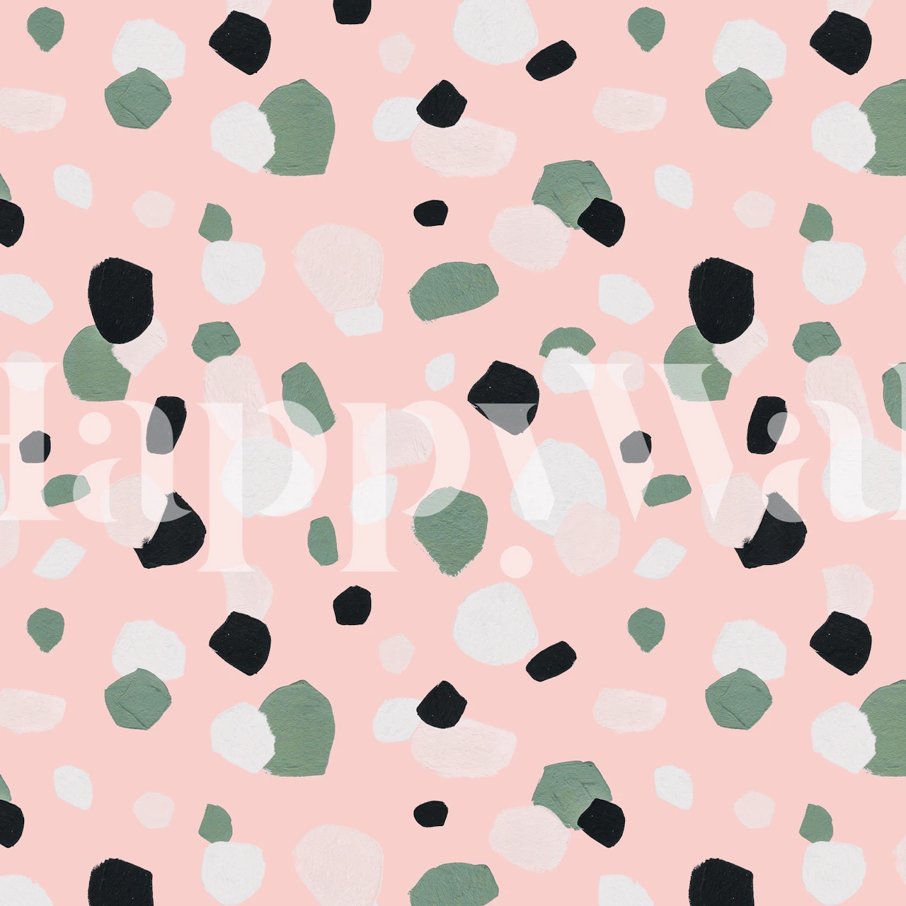 Terrazzo style wall mural with pink background and colorful confetti pieces