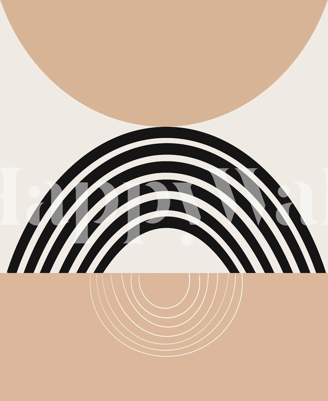 Minimalist beige and black sun arch wall mural design