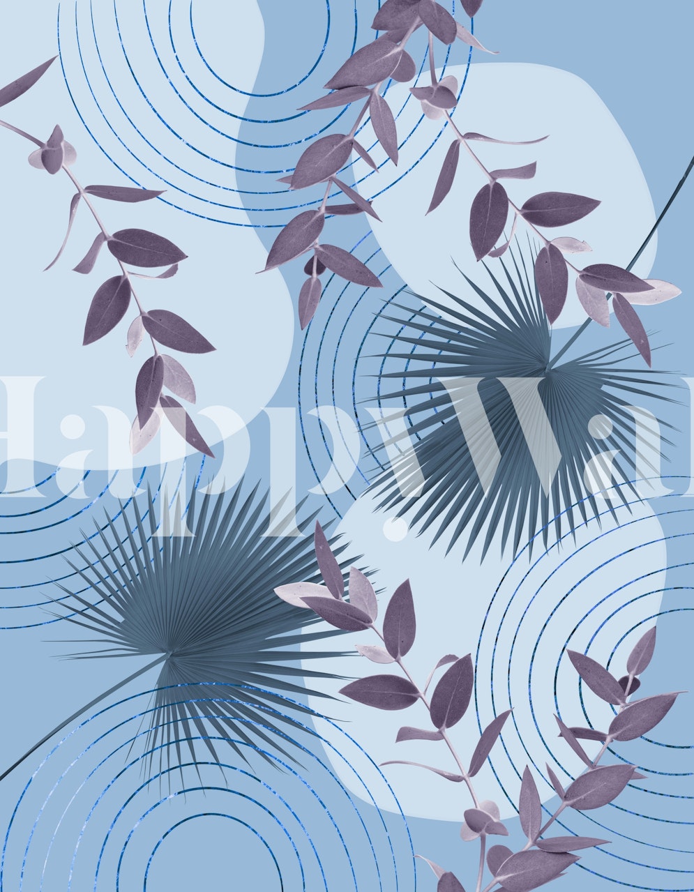 Blue Purple Abstract Shapes Tapete in einem Raum